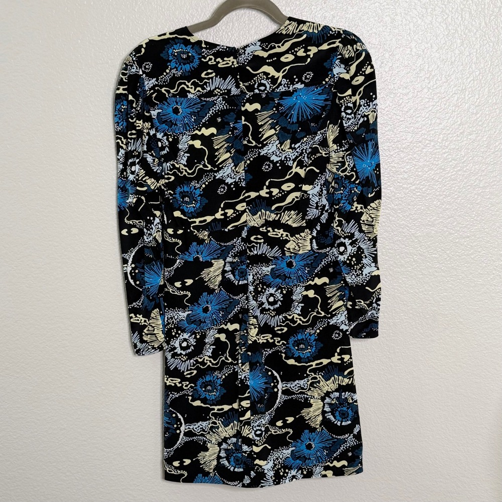 ALC Silk Mini Dress Floral VNeck Ruched Black Blue Long Sleeve Cocktail Sz 4 NWT - Picture 15 of 16